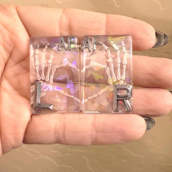 Skeleton Hands Heart see thru crackled Holographic See Thru  Xray Marker Set, xray, skeleton, rad tech, radiologic technologist, Xray tech