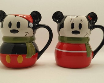 Vintage Disney Mickey Mouse and Minnie Mouse Christmas Mugs **Sold Seperately**