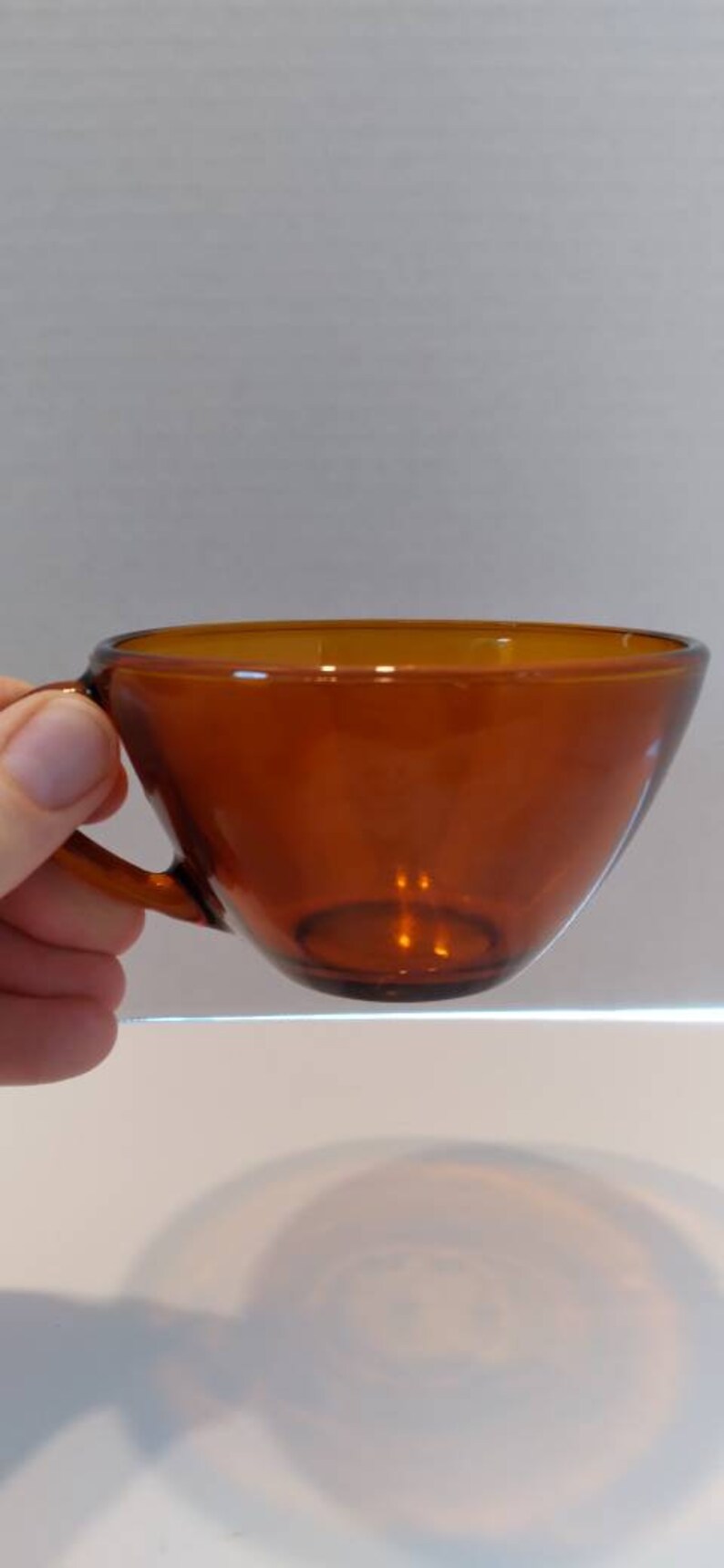 Set of 3 Vintage Amber Glass Tea Cups