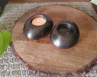 Vintage Metal  Stone Shaped Tealight Candleholder