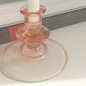 Pair of Gorgeous Vintage 1930s Pink Depression Glass Candle Holders