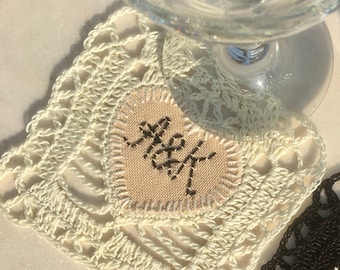 Personalized Crochet Coasters: 14th Anniversary Ivory Gift