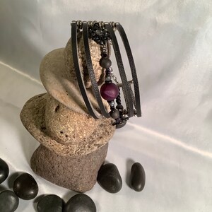 5 strand leather and purple stone bracelet