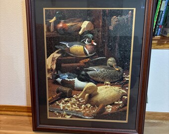 Vintage Duck Carving Puzzle Matted and Framed Art- 31” x 25”