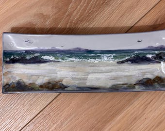 Hand Painted Seascape Stoneware Trinket Dish – Coastal Decor, Made in Scotland