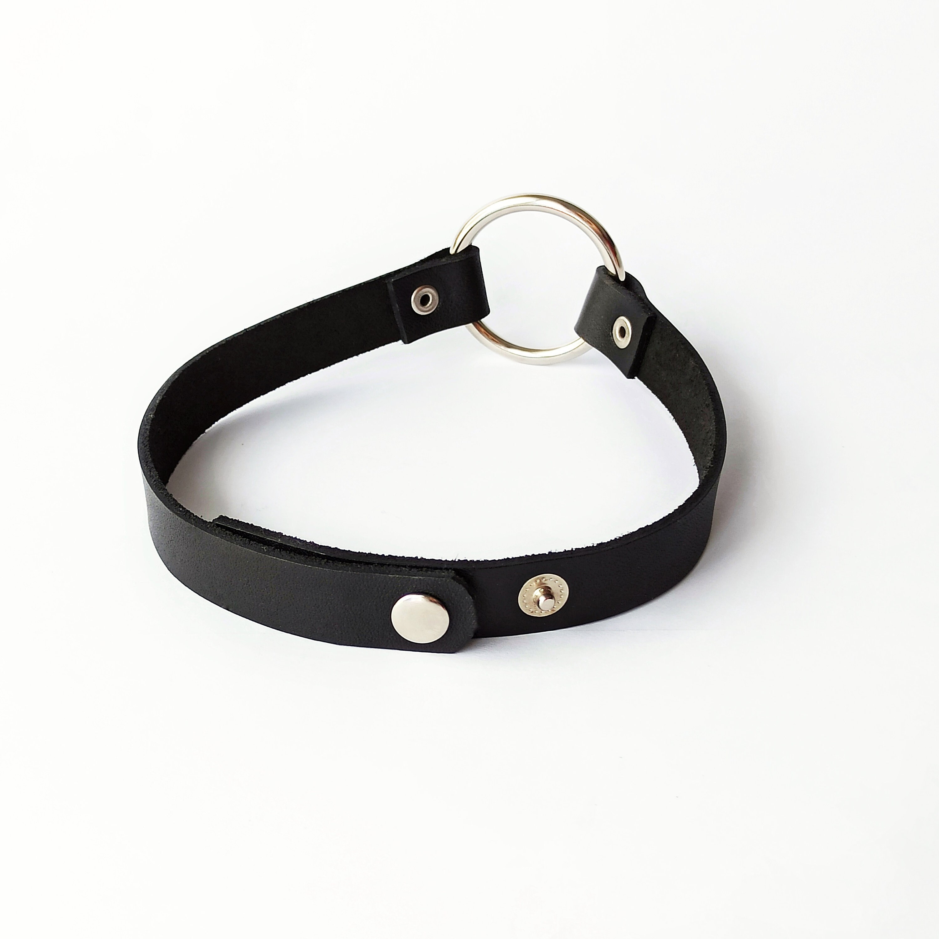 Choker or bracelet 2 in 1 real leather with steel ring Etsy