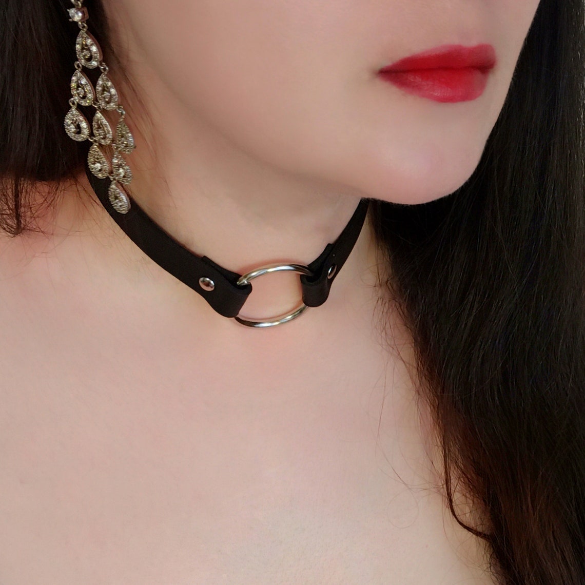 Choker or bracelet 2 in 1 real leather with steel ring Etsy