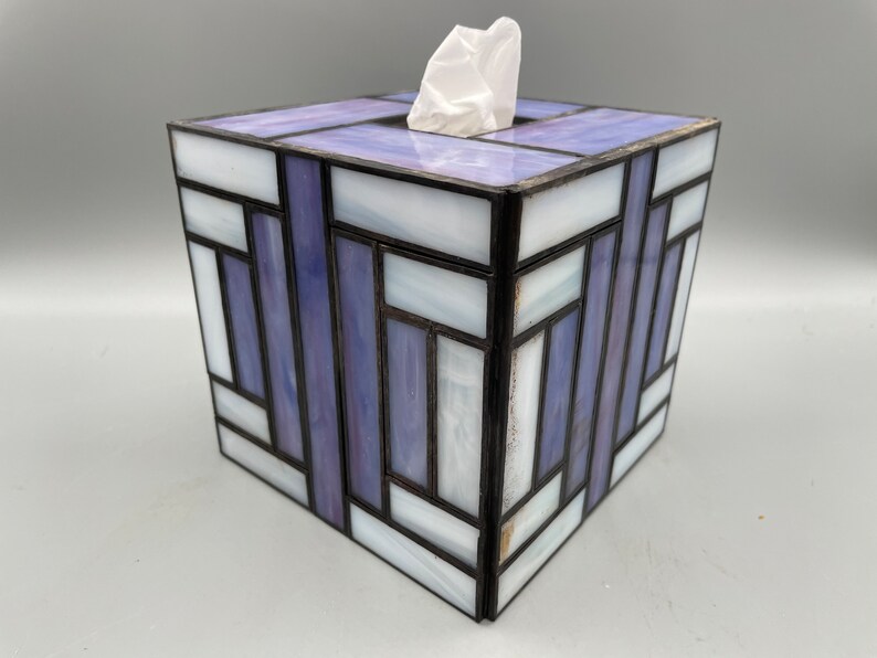 Art Deco Stained Glass Tissue Box Cover Lavender Etsy