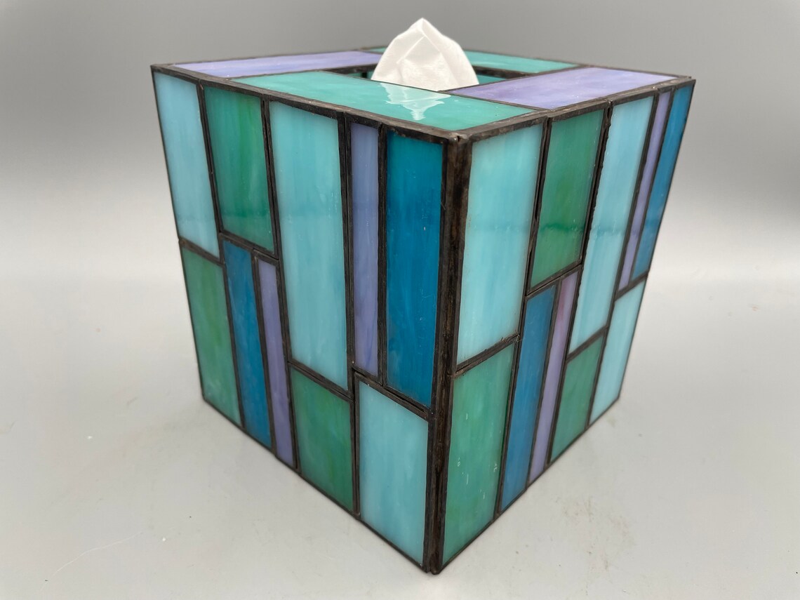 Jewel Tones Stained Glass Tissue Box Cover Etsy