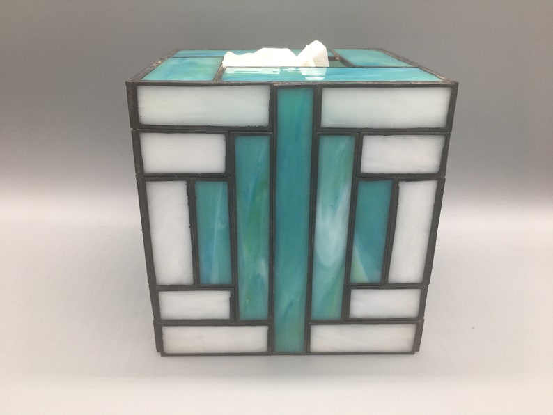 Art Deco Stained Glass Tissue Box Cover Caribbean Blue Etsy
