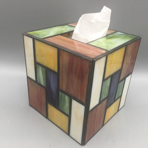 Craftsman Style Stained Glass Tissue Box Cover Etsy