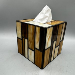 Mission style stained glass tissue box cover - upright
