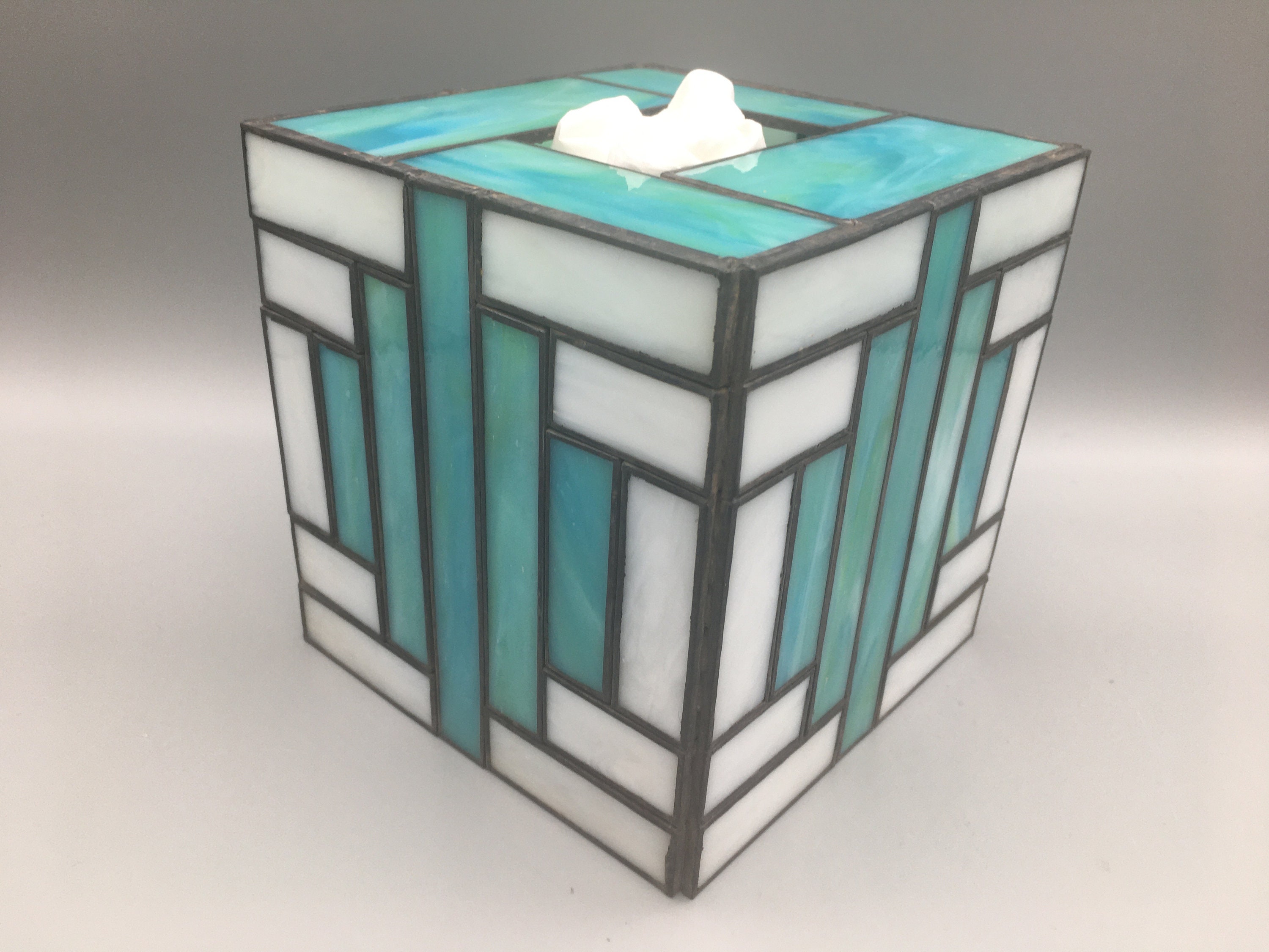 Art Deco Stained Glass Tissue Box Cover Caribbean Blue Etsy Australia