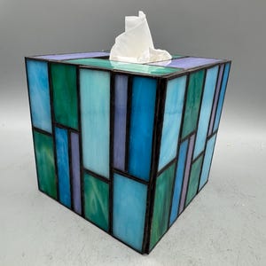 Jewel Tones - Handcrafted Stained Glass Tissue Box Cover