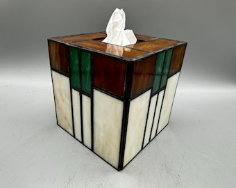 Craftsman Style stained glass tissue box cover