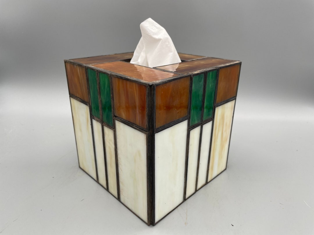 Craftsman Style Stained Glass Tissue Box Cover Etsy