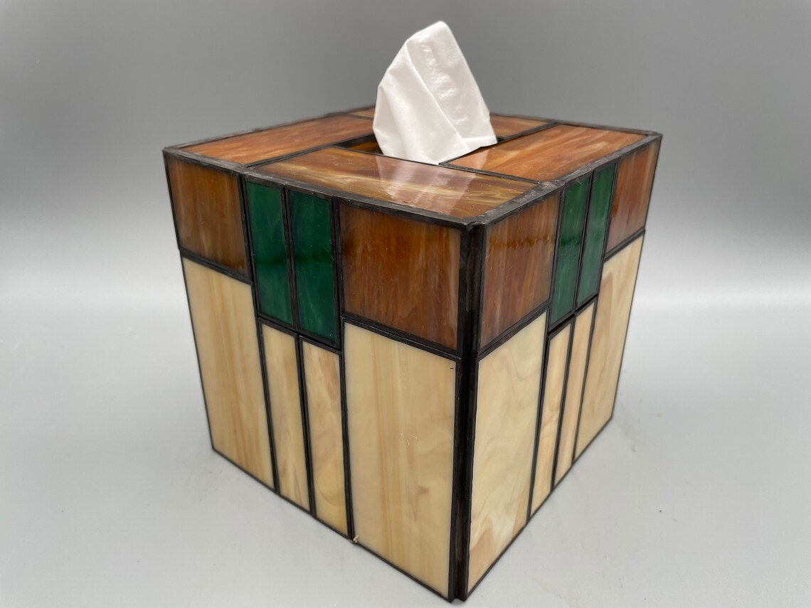 Craftsman Style stained glass tissue box cover Etsy