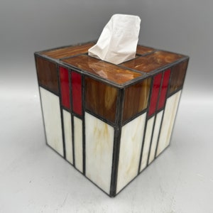 Red Craftsman Style stained glass tissue box cover