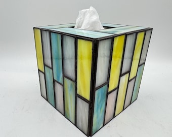 Remolino de limón - Funda para caja de pañuelos de vitral hecha a mano