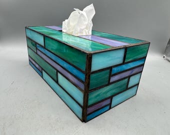 Jewel Tones stained glass tissue box cover