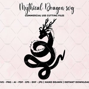 Mythische draak SVG, draak SVG, draak silhouet, draken SVG gesneden bestanden, 2024 jaar van de draak SVG, draak T-shirts, draak mok ontwerpen