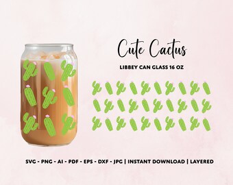 Opakowanie szklane Cactus Libbey SVG: Kwiatowy wzór puszki piwa (pobranie cyfrowe)