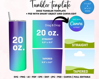 Skinny Tumbler Template Canva Frames, Tumbler Template, Editable In Canva 20oz Full Tumbler Wrap, Drag Drop Templates, Personalized Tumbler