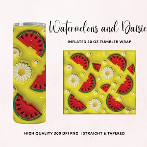 Watermelon Daisy 20oz Tumbler Wrap: 3D Design (Digital Download)