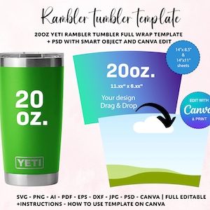 20oz Yeti Tumbler Template, Yeti Rambler wrap template, Yeti Tumbler Sublimation, personalized Yeti, Canva drag and drop, custom Yeti