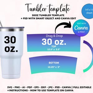 30oz tumbler template, Tumbler Sublimation template, 30oz Tumbler Wrap Template, SVG Template for 30oz tumbler, Canva Tumbler template