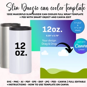 12oz Can Cooler & 12oz Slim Can Cooler Template, Beer Cooler Template, Sublimation Template, Bottle Cooler Template, svg, Canva Editable