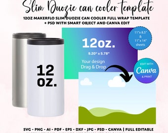 Plantilla de sublimación para enfriador de latas delgado de 12 oz: Makerflo Duozie (editable en Canva)