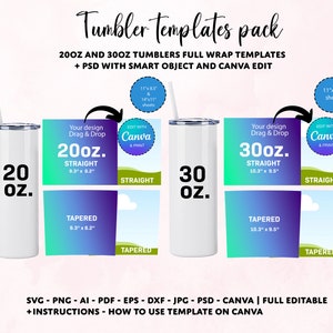 20 oz tumbler template, 20 oz skinny tumbler, 30 oz Tumbler Template, Sublimation Template, tumbler svg, tumbler template bundle