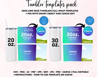 Sjabloonbundel 20 oz 30 oz beker: sublimatieontwerpen (digitale download)