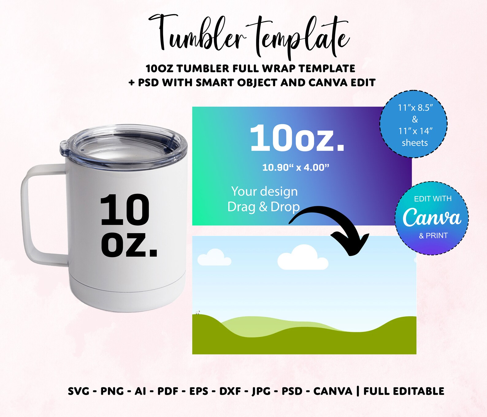 10oz Tumbler Template, Tumbler Full Wrap Template, Tumbler Template