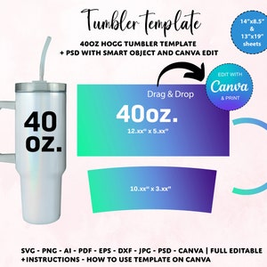 40oz Hogg Tumbler Template: Sublimation Wrap, SVG, Canva (Digital Download)