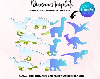 Paquete SVG de dinosaurios: Plantilla de marco de Canva con arte de dinosaurios (descarga digital)