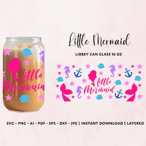 Little Mermaid Libbey 16oz Glass Can Wrap SVG: Princess Tumbler Design (Digital Download)