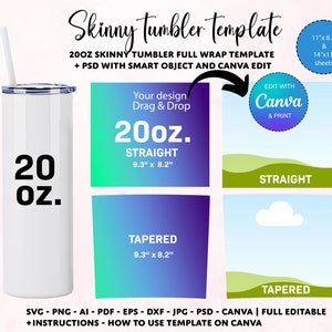 Modello di bicchiere magro Canva Frames, modello di bicchiere, modificabile in Canva 20oz Full Tumbler Wrap, modelli di trascinamento e rilascio, bicchiere personalizzato