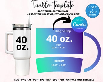 40oz Tumbler Template, Tumbler Sublimation template, 40oz Tumbler Wrap Template, SVG Template for 40oz tumbler, Canva Tumbler template