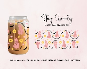 Spooky Floral Glass Can Wrap: 16oz Libbey Design (Digital Download)