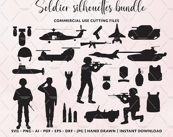 Soldier Silhouette SVG Bundle: Military Clipart (Digital Download)