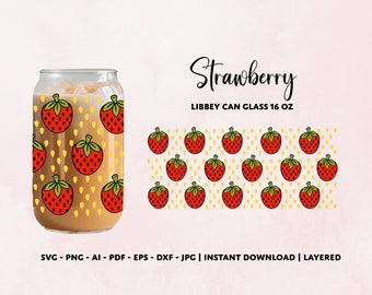 Strawberry Libbey Glass Can Wrap SVG: 16oz Cup Design (Digital Download)