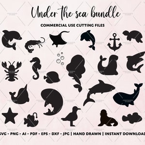 Unter dem Meer SVG, Meerestiere SVG Bundle, Meerjungfrau svg, Anker svg, Wal svg, Meeresbewohner svg, Meeresbewohner Vektor, Ozean Tier svg