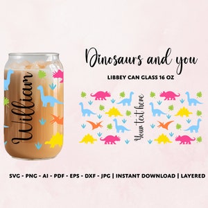 Ottieni il regalo personalizzato perfetto: Dinosauri 16 oz Can Glass Wrap SVG, Libbey Can Glass Wrap SVG, Dino Beer Glass Can SVG, Dinosaur Cup Wrap