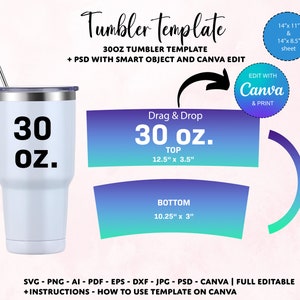 30oz tumbler template, Tumbler Sublimation template, 30oz Tumbler Wrap Template, SVG Template for 30oz tumbler, Canva Tumbler template