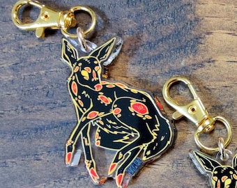 Plague Deer Acrylic Keychain - Double Sided Oddities and Curiosities Illustration Fawn Design, Doe Drawing Creepy Eldritch Artwork