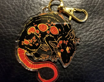 Year of the Rat Acrylic Keychain - Double Sided Oddities and Curiosities Illustration Design, Rat Drawing Creepy Eldritch Artwork