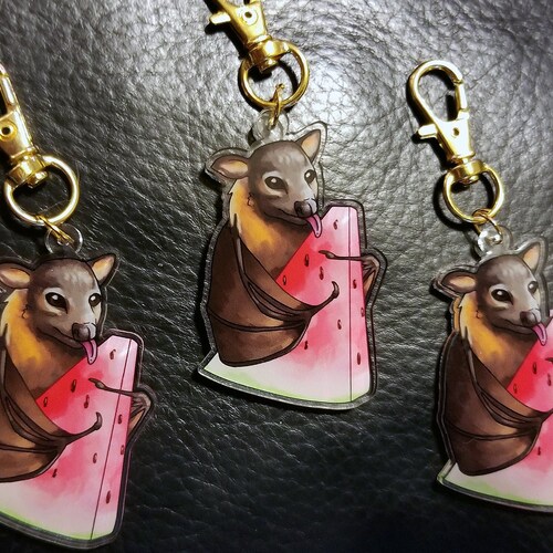 Fruit Bat Eating Watermelon Acrylic Keychain Double Sided Etsy