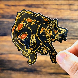 Plague Eyes Cat Sticker - Gold Foil Mirror Vinyl Sticker Decal Oddities, Creepy Animal Eyes Illustration Design, Cat Drawing